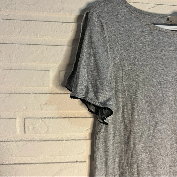 Loft Heather gray short split sleeve lace trim T-shirt - Picture 3 of 7